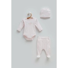 Caramell Love Tıme Kız Bebek Body Pantolon Şapka Üçlü Set - Pembe - 68-74 cm Pembe