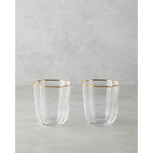 El Yapımı Reina Cam 2’li Bardak 360 ml Şeffaf ve Gold Detaylı