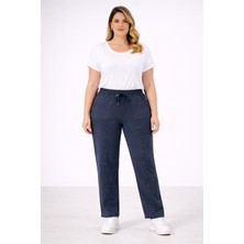 Şans Kadın Büyük Beden Gri, Bel Lastikli, Ön Taş Işli Cepli Eşofman Alt 65N39394