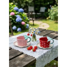 Şık Seramik Çilek Temalı Ikili Fincan Takımı, Özel Tasarım