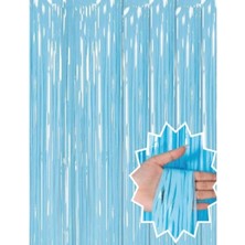 MiraLive Soft Mavi Püsküllü Kapı Perdesi - Parti, Baby Shower, Sünnet Süsü, Cinsiyet Partisi 1x2 M