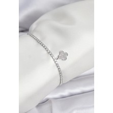 Sb Shopping Yonca Model Zirkon Taşlı Gümüş Renk Asansörlü Su Yolu Bileklik