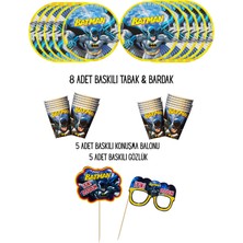 Batman Betmen 8 Kişilik Tabak , Bardak & 5 Adet Konuşma Balonu & Gözlük Pasta Üstü Parti Seti