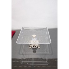 Gümüş Detaylı Metal Ayaklı Kare Servis ve Sunum Tabağı 24X24X14