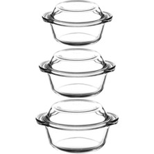 3'lü Kapaklı Yuvarlak Borcam Tencere Seti, Dayanıklı ve Şık Tasarım