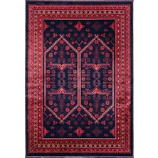 Quka Halı Afgan 111 Lacivert Kaymaz Tabanlı Yıkanabilir Afgan Halısı