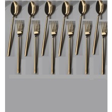 Şık 12'li Gold Tatlı Kaşığı ve Çatalı Takımı, Zarif ve Kullanışlı