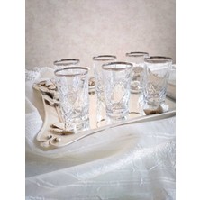 6'lı Gümüş Yaldızlı Cam Su Bardak Takımı, Kahve Yanı Sunumluk 110 cc