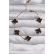 Sb Shopping Çelik Gold Renk Siyah Mineli Yonca Bileklik