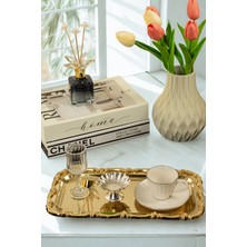 Gold Gül Detaylı Çerçeveli Sunum Tepsisi 33X18 cm Paslanmaz Çelik