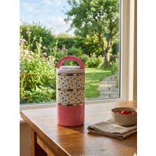 abnturk 1260 ml Çiçek Desenli Üç Katlı Termoslu Sefer Tası Saklama Kabı