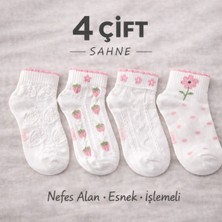 Güçlü Çorap 4 Lü Elegantkadın Bilek Çorap Işlemeli (Pamuklu, nefes alan, esnek)