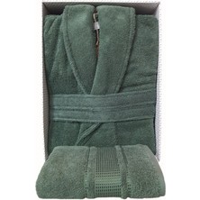 Özdilek Colourist Zümrüt Yeşili Bornoz Seti L Beden Şalyaka Bornoz ve Baş Havlusu Konforlu Kullanım