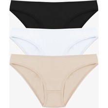 Tusebu 3'lü Kadın Pamuklu Bikini Külot Seti Siyah-Beyaz-Bej