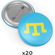 Satürn Design Kırım Tatar Milli Bayrağı Çanta Rozeti 20 Adet - Tarak Tamga En Büyük Boy 5.8cm Iğneli Broş