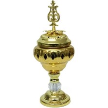 Derin Stok Buhurdanlık Metal Ayaklı ve Kapaklı Altın Dekorlu