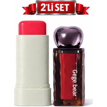 Gege Bear 2'li Makyaj Hediye Seti - Stick Asansörlü Allık ve Likit Ruj – Kusursuz Tam Makyaj