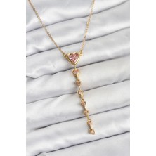Nemere 316L Çelik Zincir Gold Renk Pembe Kalp Kadın Kolye - TJ-BKO10820