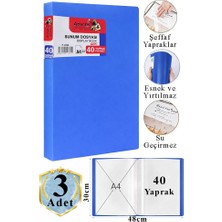 Artlantis Mavi Sunum Dosyası 40 Lı 3 Adet Poşet Dosyalı Katalog Dosyası 40 Poşetli Kendinden Dosya Plastik Kapaklı