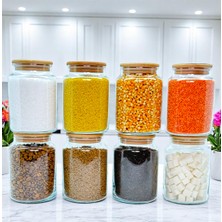 8'li Ahşap Kapaklı Cam Saklama Kavanozu Seti, 800 Ml, Etiket Hediyeli