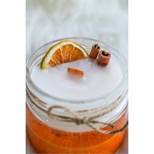 Dekoratif Kokulu Portakal  Tarçın  Çiçek Süslemeli Jel ve Soya Mum