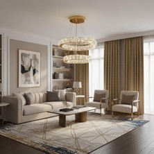 Elizim Home Lighting Kristal 2 Katlı Uzaktan Kumandalı Gold Avize