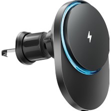 Avcı Teknoloji Market Magsafe Manyetik Kablosuz Şarjlı Araç Tutucu 360° Döner Telefon Standı