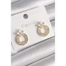 Nemere Pirinç Gold Renk Zirkon Taşlı Halka Model Çiçek Figür Kadın Küpe - TJ-BKP9762