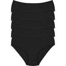 Tusebu Kadın 5'li Ekonomik Paket Siyah Slip Külot Yüksek Bel Fitilli Günlük Iç Giyim