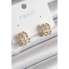 Nemere Pirinç Gold Renk Çift Sıra Zirkon Taşlı Kadın Küpe - TJ-BKP9756