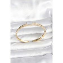 Sb Shopping Pirinç Gold Renk Zirkon Taşlı Çivi Model Kadın Kelepçe Bileklik