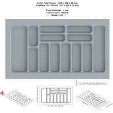Geniş Çekmece Içi Kaşıklık ve Düzenleyici, 86X49 Cm, Gri