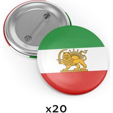 Satürn Design Eski Iran Bayrağı Çanta Rozeti 20 Adet - Aslan Güneş Şah Dönemi Iran Imparatorluğu Bayrağı En Büyük Boy 5.8cm Iğneli Broş