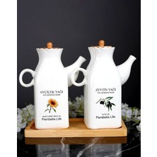 Ahşap Standlı Kare Porselen Yağlık ve Sirkelik 3'lü Set