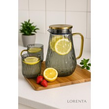 Şık Füme Cam Su Takımı, Kapaklı Sürahi ve 2 Bardaklı Set