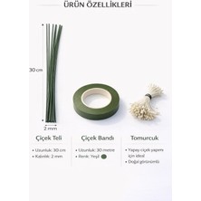 Waxera Çiçek Yapım Seti – 10 Adet Çiçek Teli (30 Cm) + 30 Metre Çiçek Bandı + Tomurcuk | Yapay Çiçek Hobi Seti (Şönil)