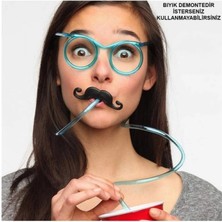 MiraLive Pipetli Parti Gözlüğü - Çocuk ve Yetişkin Bıyıklı Pipet Gözlük Mavi Renk 18X14 cm