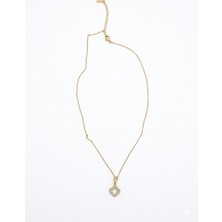 Altın Renkli Yonca Taş Detaylı Kadın Kolye