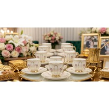 Ogeda Home Mien Gold Çiçekli 6'lı Fincan Takımı- 6 Kişilik Gold Detaylı Türk Fincanı Kahvesi Takımı