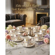 Ogeda Home Mien 6'lı Gold Detaylı Çiçekli Fincan Takımı- 6 Kişilik Gold Çiçekli Türk Kahvesi Seti