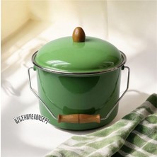 Renkli Ahşap Kulplu Emaye Bakraç, Kapaklı, Retro Tasarım, 5 Lt