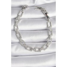 AyrStore Pirinç Gümüş Renk Zirkon Taşlı Zincir Model Vıp Seri Kadın Bileklik - TJ-BB6493