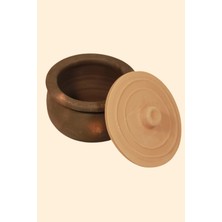 Doğal Toprak Güveç Tencere 20X8CM, 3-4 Kişilik, Ateşe Dayanıklı, Kapak Hediye