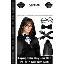 Carlburn #kostüm Jarse Cosplay Parti Sahne Eğlence Aksesuar Siyah Kapüşonlu Büyücü Cadı Pelerin Kostüm Seti