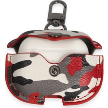 AyrStore Airpods Pro 2 (2.nesil) Çanta Kamuflaj Deri Kılıf - Kırmızı