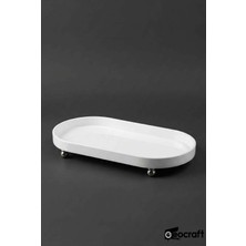 Lüks Kompozit Granit Yağlık ve Sunum Tabağı 30X16 Cm, Krom Top Ayaklı