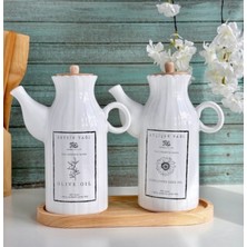 2’li 1l Papatya Porselen Yağlık ve Bambu Altlık Seti