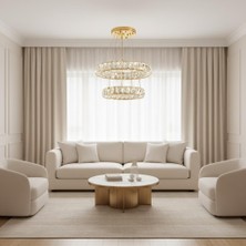 Elizim Home Lighting Kristal 2 Katlı Uzaktan Kumandalı Gold Avize