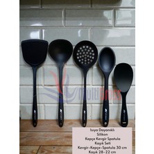 Silikon Spatula Kepçe 5'li Set, Isıya Dayanıklı, Sert Uç, Siyah Renk
