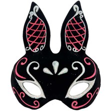 Nemere Siyah Renk Kırmızı Beyaz Simli Siyah Süet Kaplama Tavşan Maskesi 18X16 cm